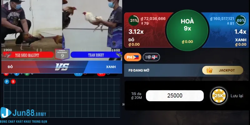 Giao diện trận đấu kê online Jun88