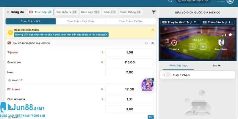 Kèo châu âu Jun88 còn được hiển thị là 1x2